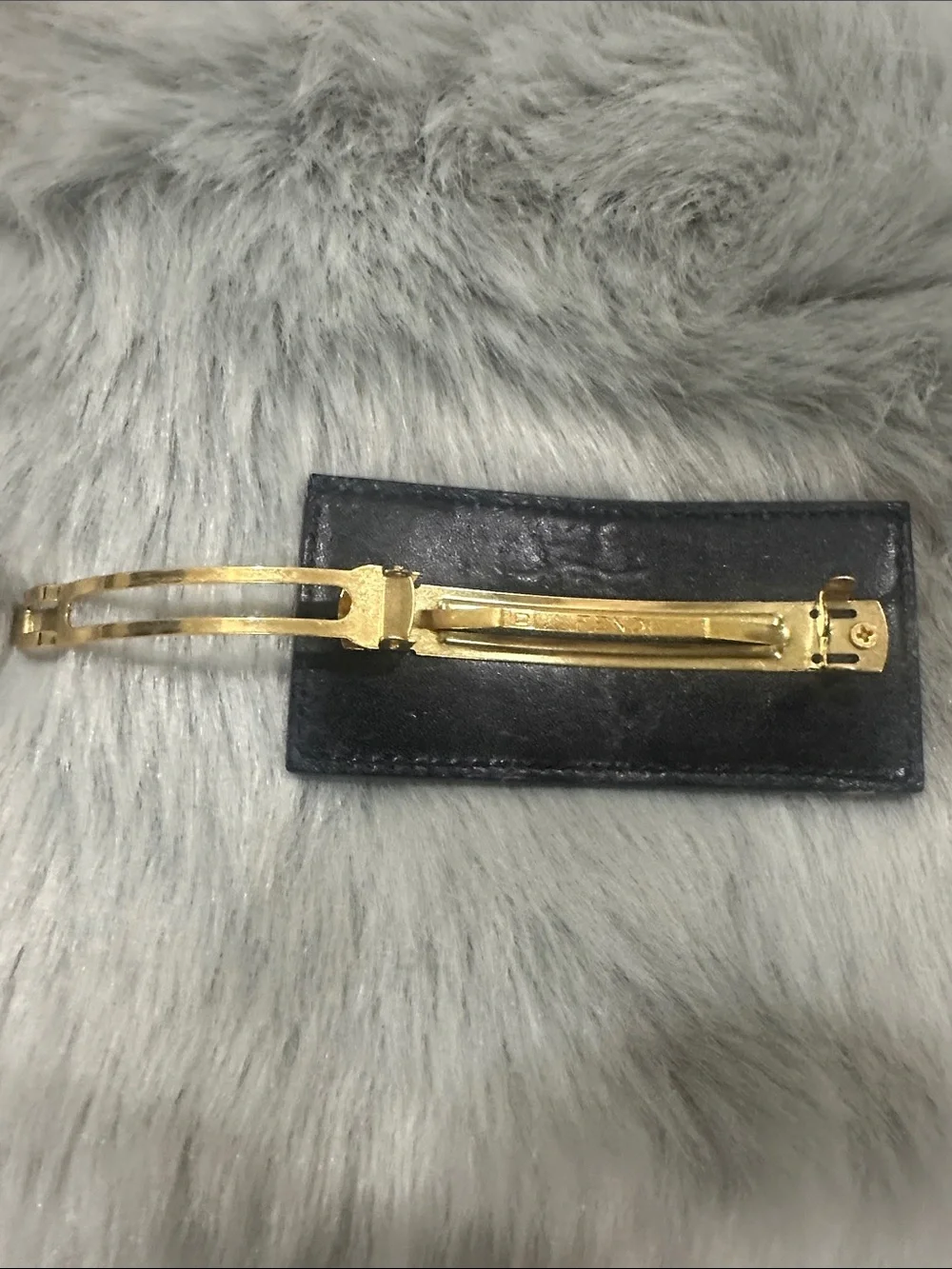 FENDI Black Embossed Leather hair, accessory barrette.